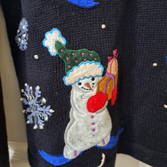 Reference Point Women's PS  Multicolor Pullover Sweater Snowman Embroidery Beads - Picture 6 of 11